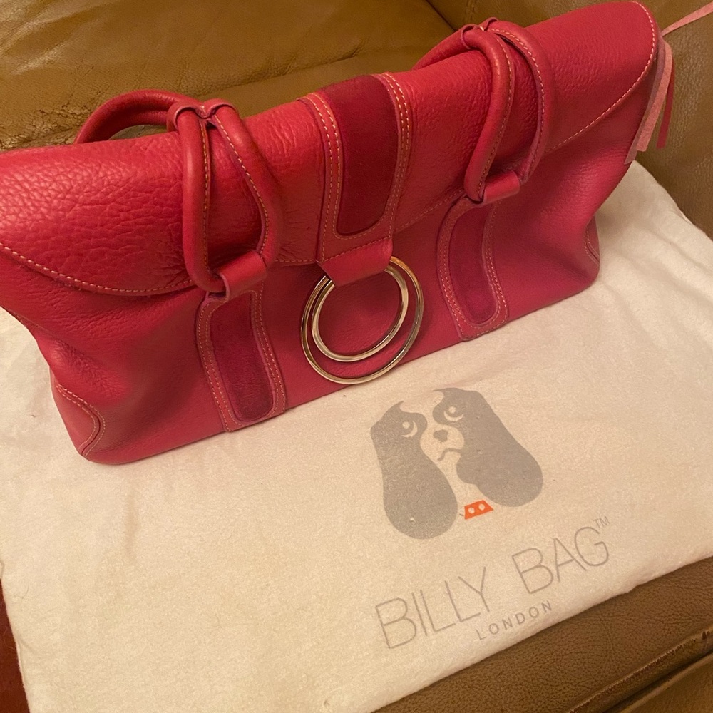 Great Condition Billy Bag London Vintage Fuschia Leather & Suede Handbag
